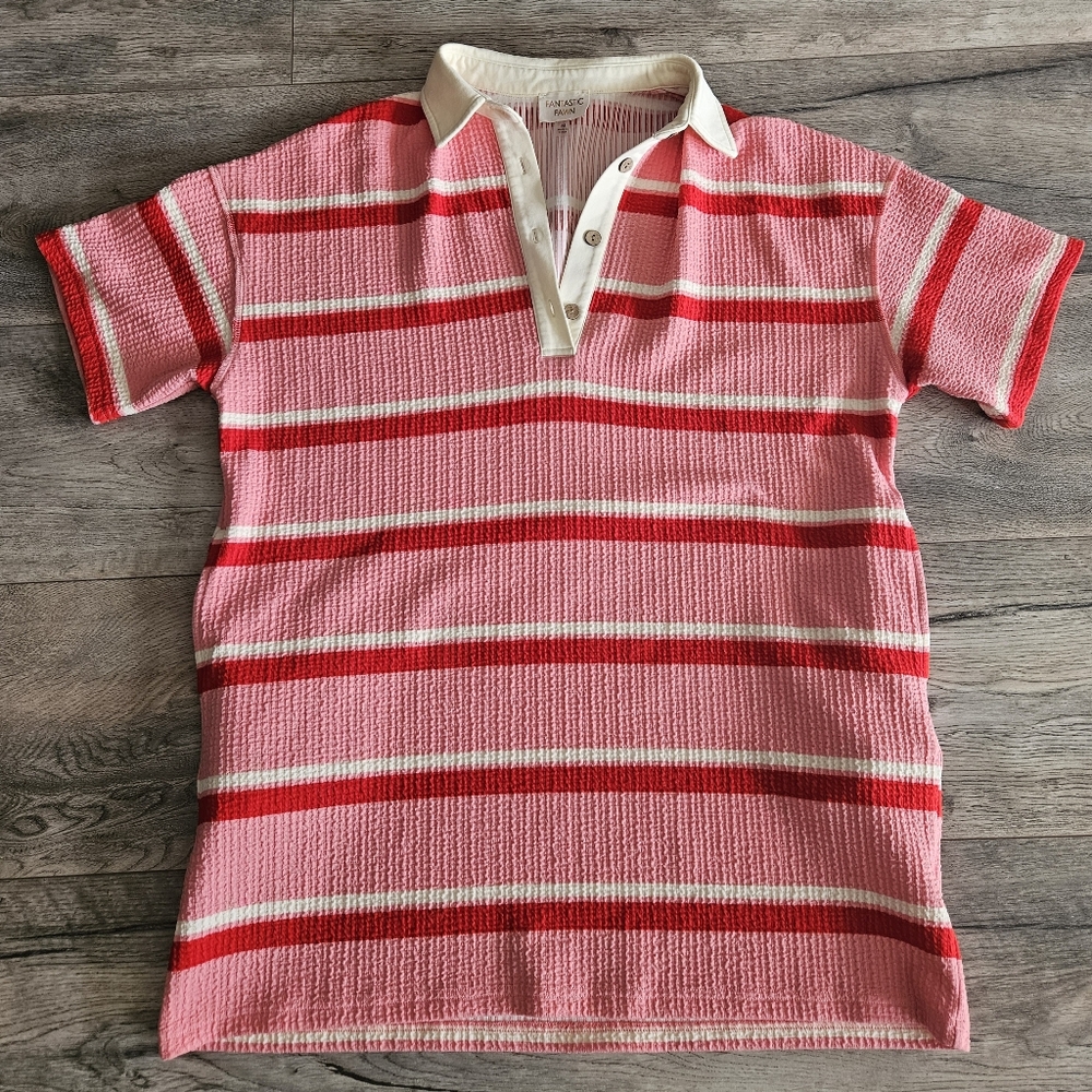 Fantastic Fawn Pink and Red Striped Polo Dress